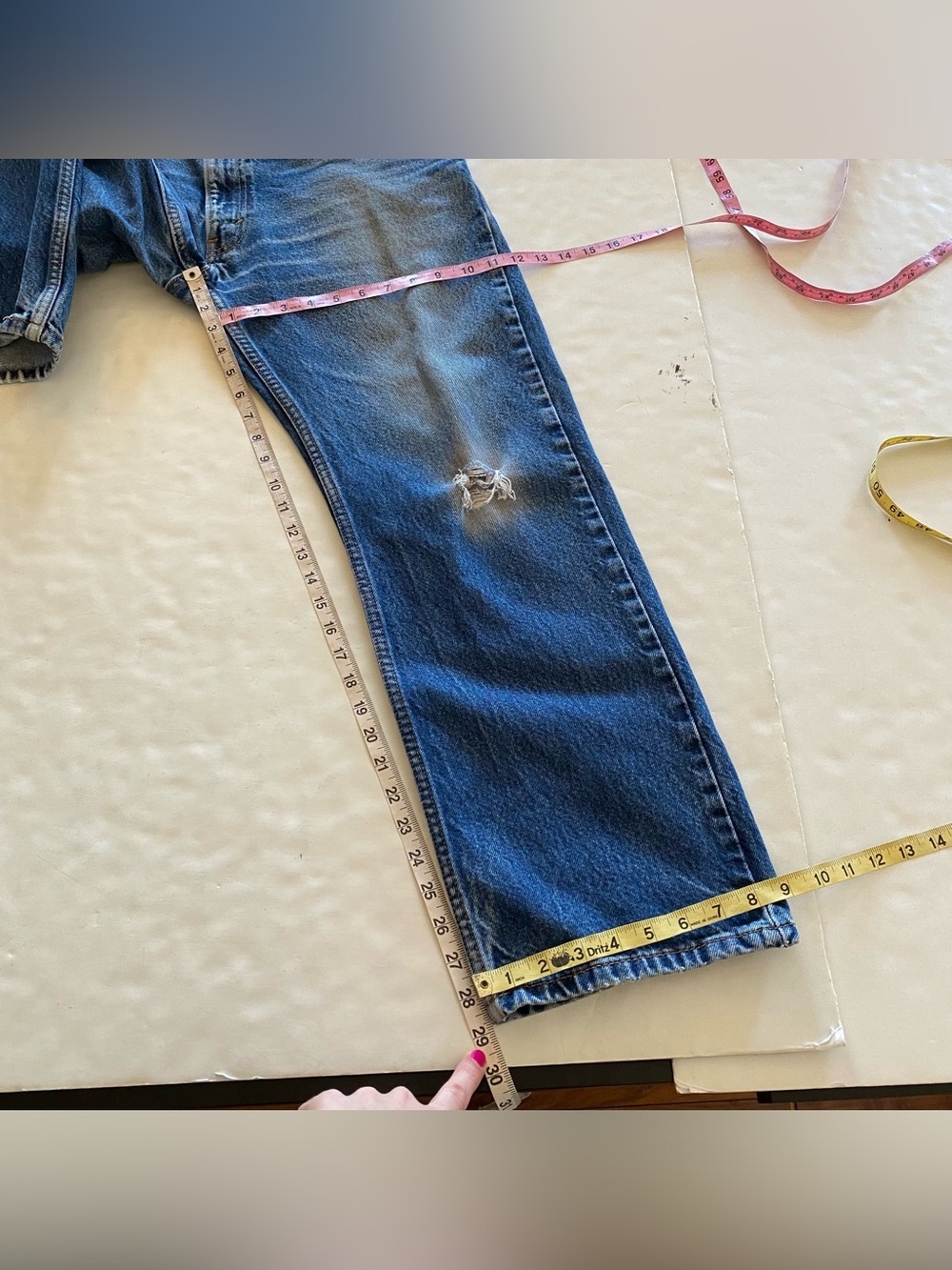 Levis 505 Distressed Jeans Mens 34 36 Womens 32 Levi’s Straight Jean Cotton Blue - Picture 4 of 13